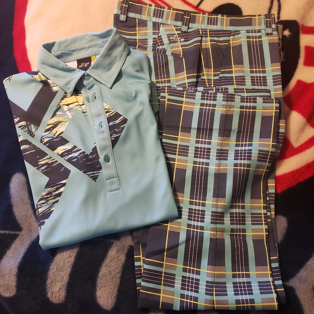 Sligo Golf Plaid Pants 32-29 1/2 & Polo L